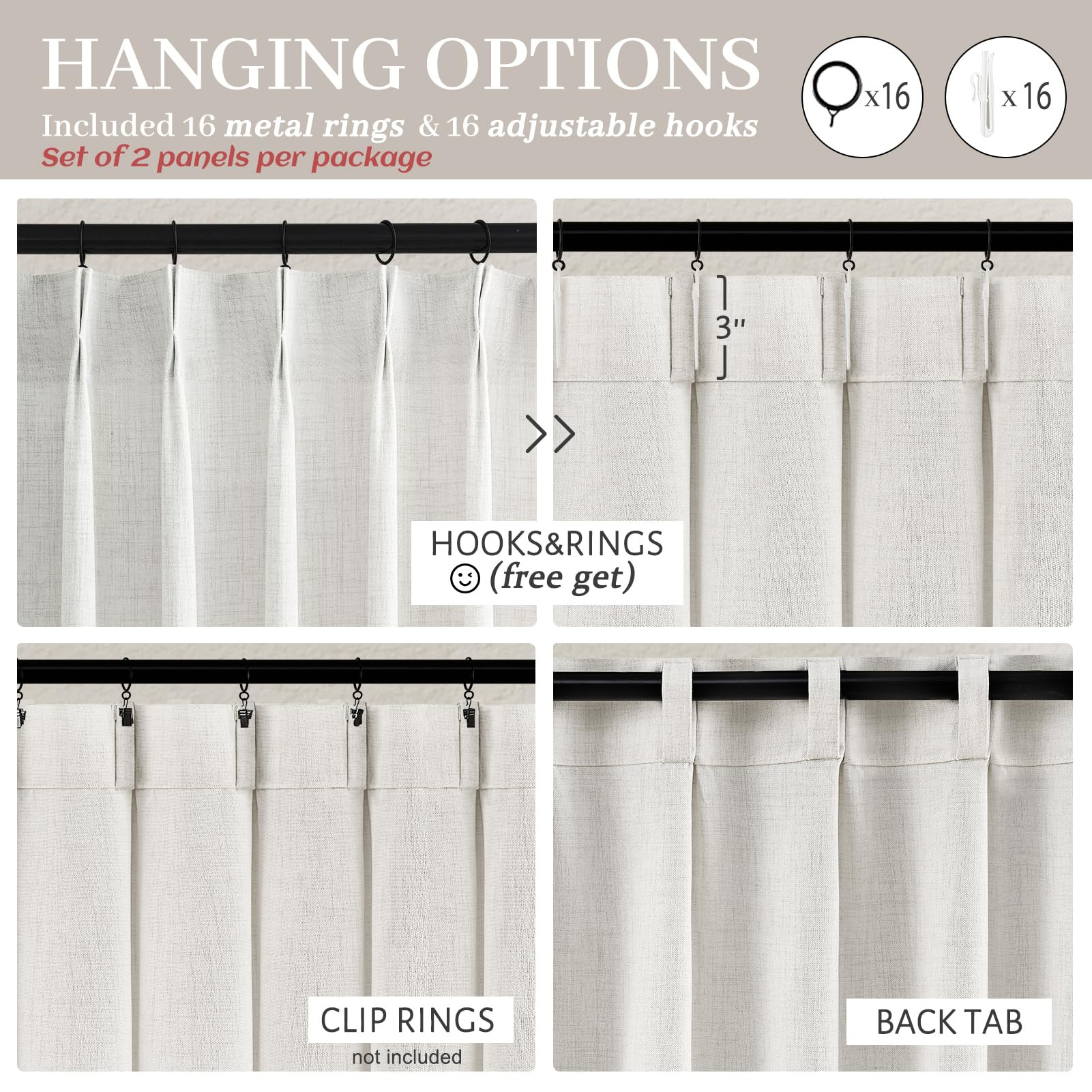 Custom Extra Long 105 Inch Floor to Ceiling Curtains for Living Room, Neutral Beige White Linen P... | Amazon (US)