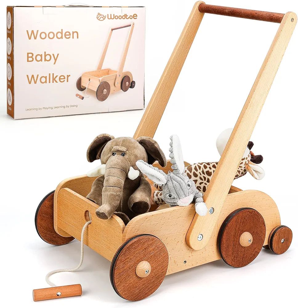 Woodtoe Wooden Baby Walker, Adjustable Speed Anti-Rollover Push Walker Toy for Babies Learning to... | Amazon (US)
