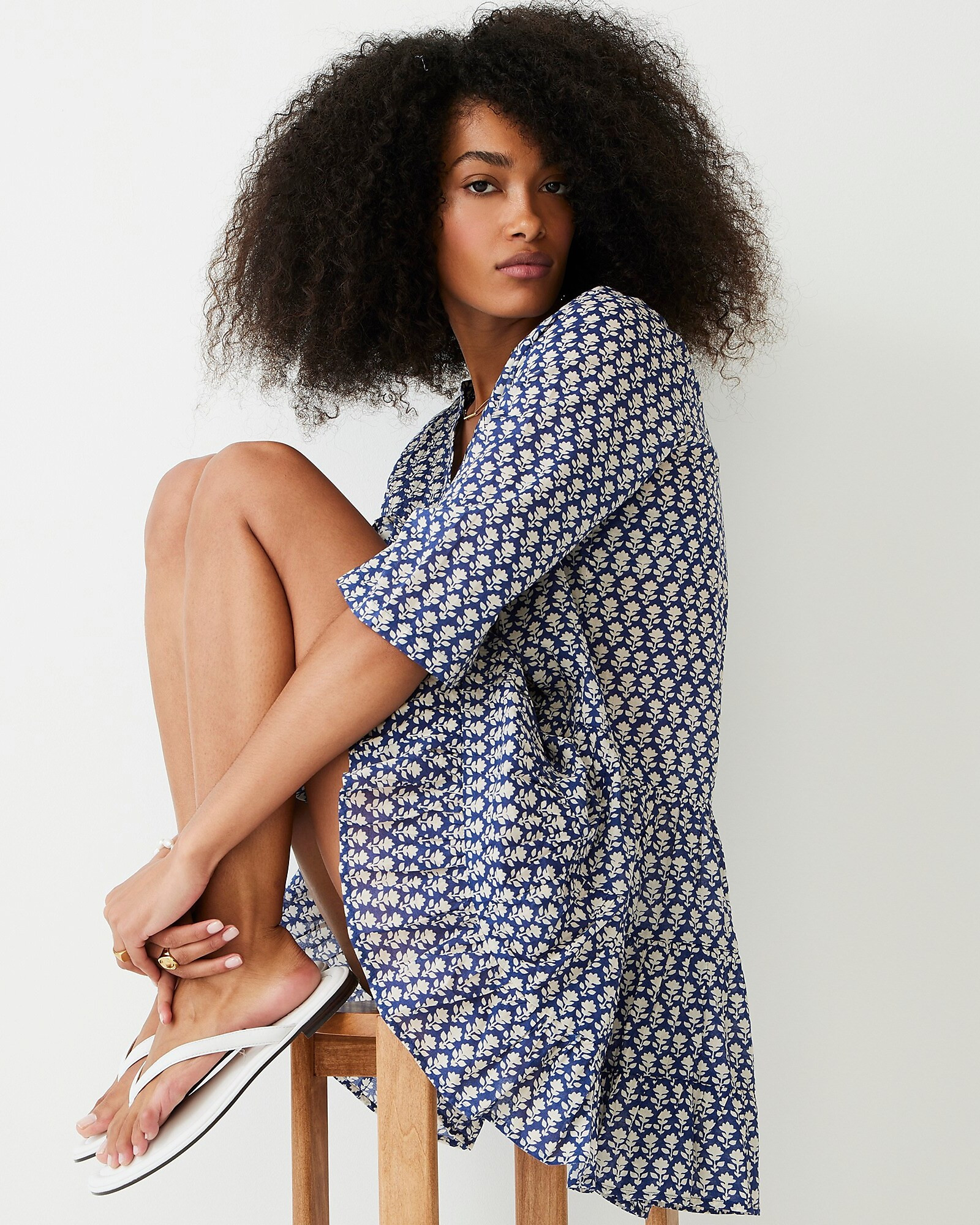 Cotton voile button-front cover-up dress in blue stamp floral | J. Crew US