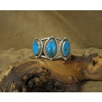 Vintage Sterling Silver Turquoise Cuff Bracelet | Etsy (US)