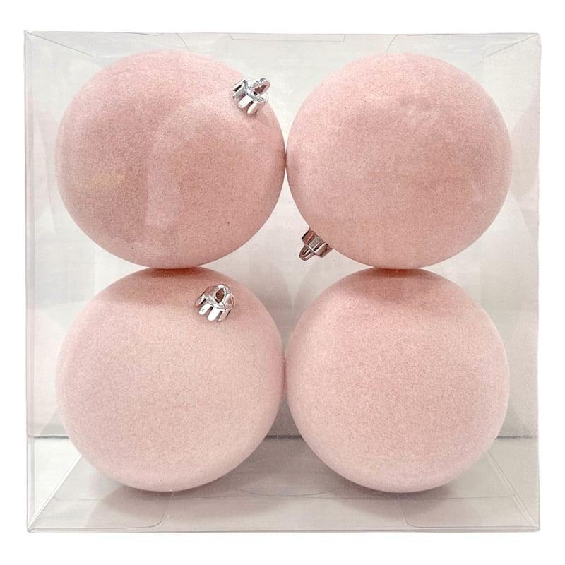 4-Count Pink Flocked Ornaments, 3.9" | At Home