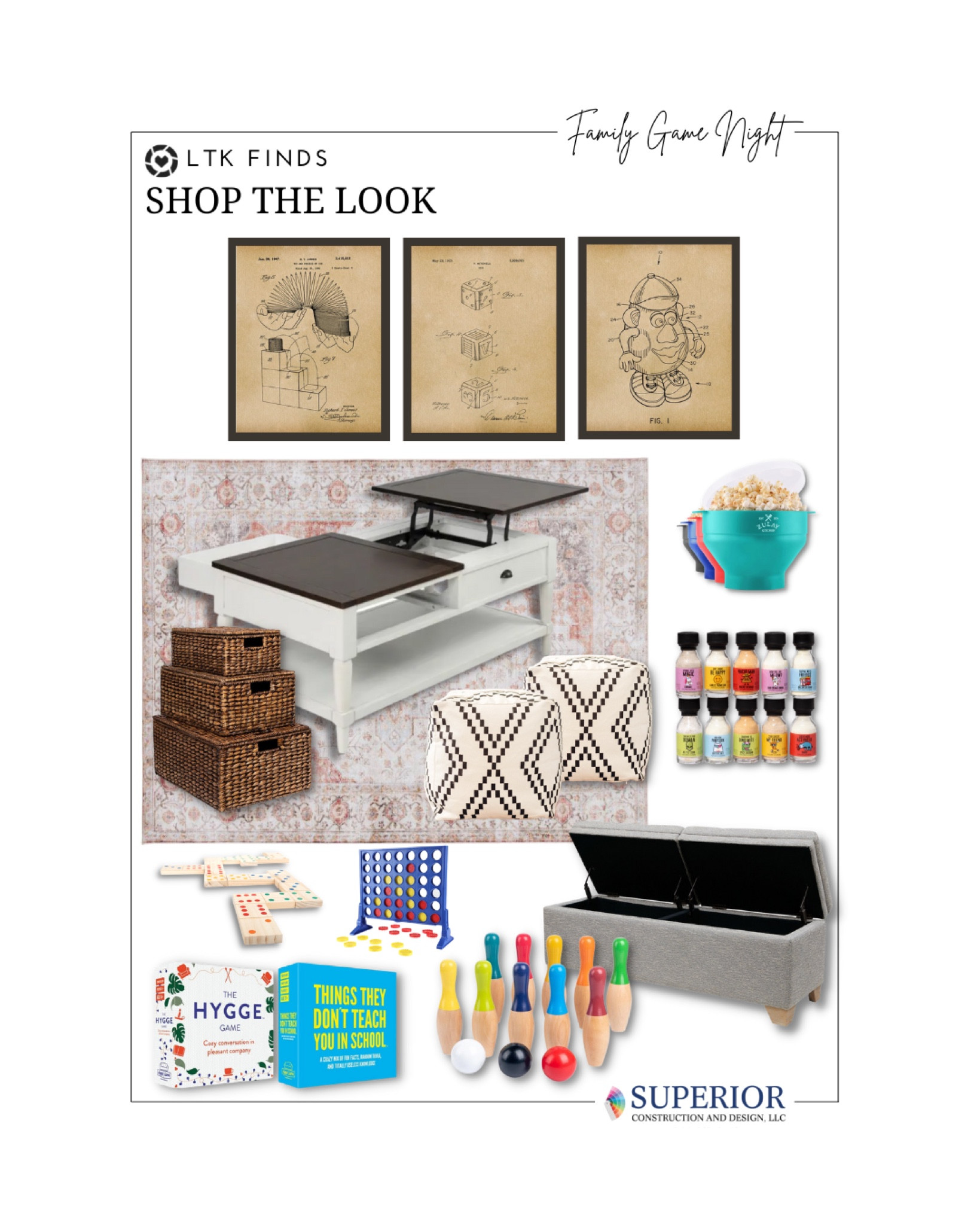 When a space is designed for fun, there is something for everyone! Clever storage helps keep the area clutter-free while a lift-top coffee moves board games from the floor to the comfy sofa! Add gourmet popcorn for an after-dinner snack and you’ve got a solution for a cozy night indoors.

#LTKhome #LTKkids #LTKSeasonal