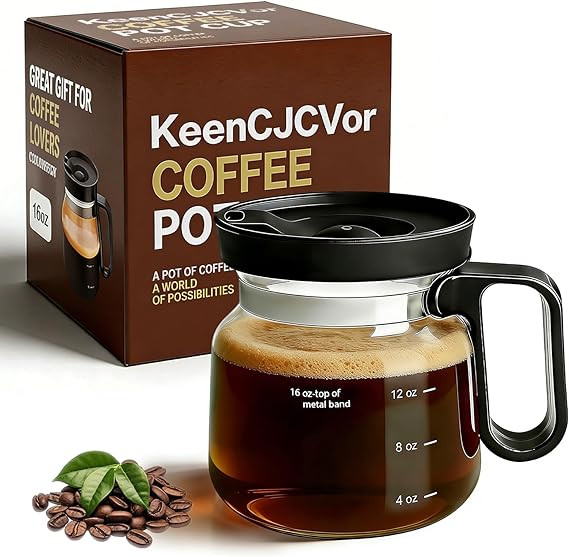 16 Oz Glass Mini Coffee Pot Mug with Spill Proof Lid, Heatproof Clear Coffee Pot Cup, Novelty Cof... | Amazon (US)