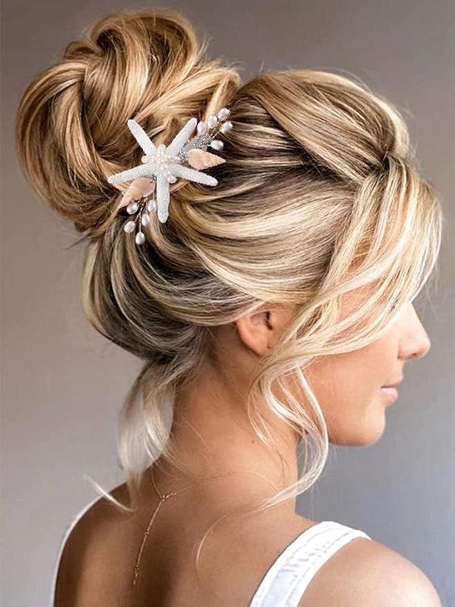 Brishow Starfish Hair Clip Silver Seashell Hair Accessories Pearl Beach Wedding Hair Piece for Br... | Amazon (US)