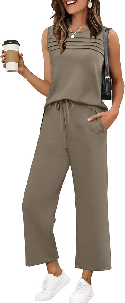 WIHOLL Two Piece Sets for Women Summer Outfits Matching Lounge Sets Wide Leg Crop Pants Vacation ... | Amazon (US)