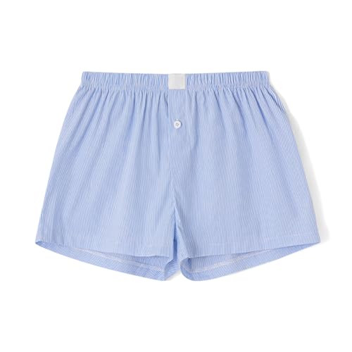 Y2k Boxer Shorts for Women Micro Pajamas Shorts Gingham Plaid Checkered Pj Sleep Shorts Low Rise Lounge Shorts (Pinstripe Light Blue, M) | Amazon (US)
