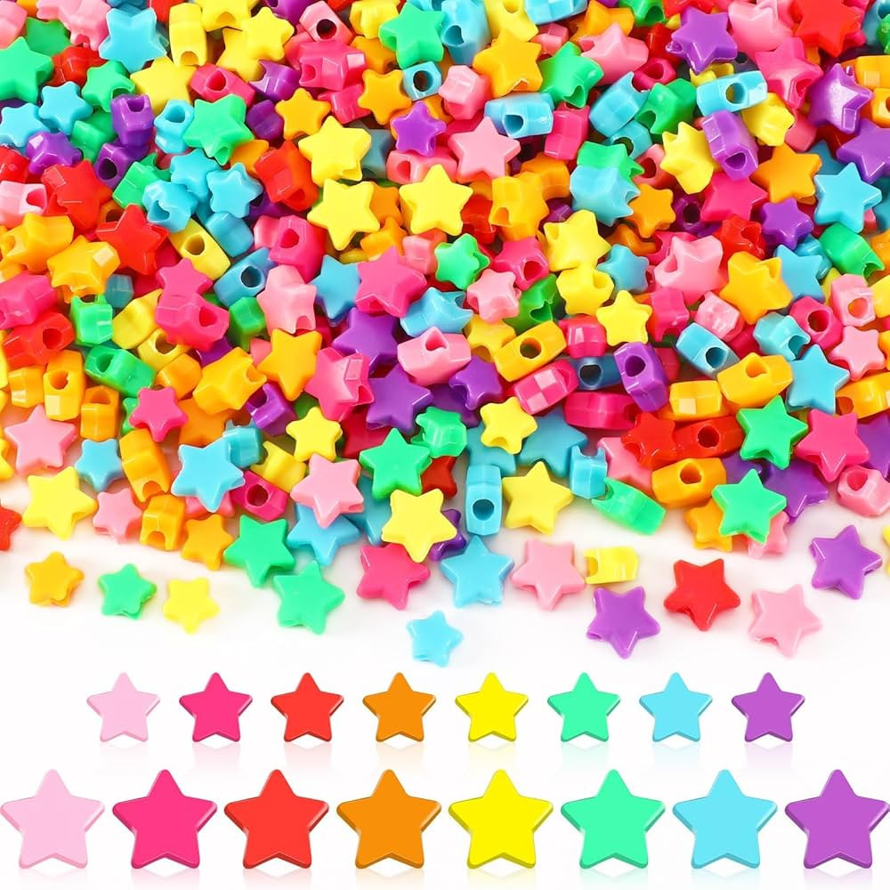 Augshy 700Pcs Star Pony Beads, Large Hole Star Shape Spacer Beads Rainbow Beads for Birthday 4th ... | Amazon (US)