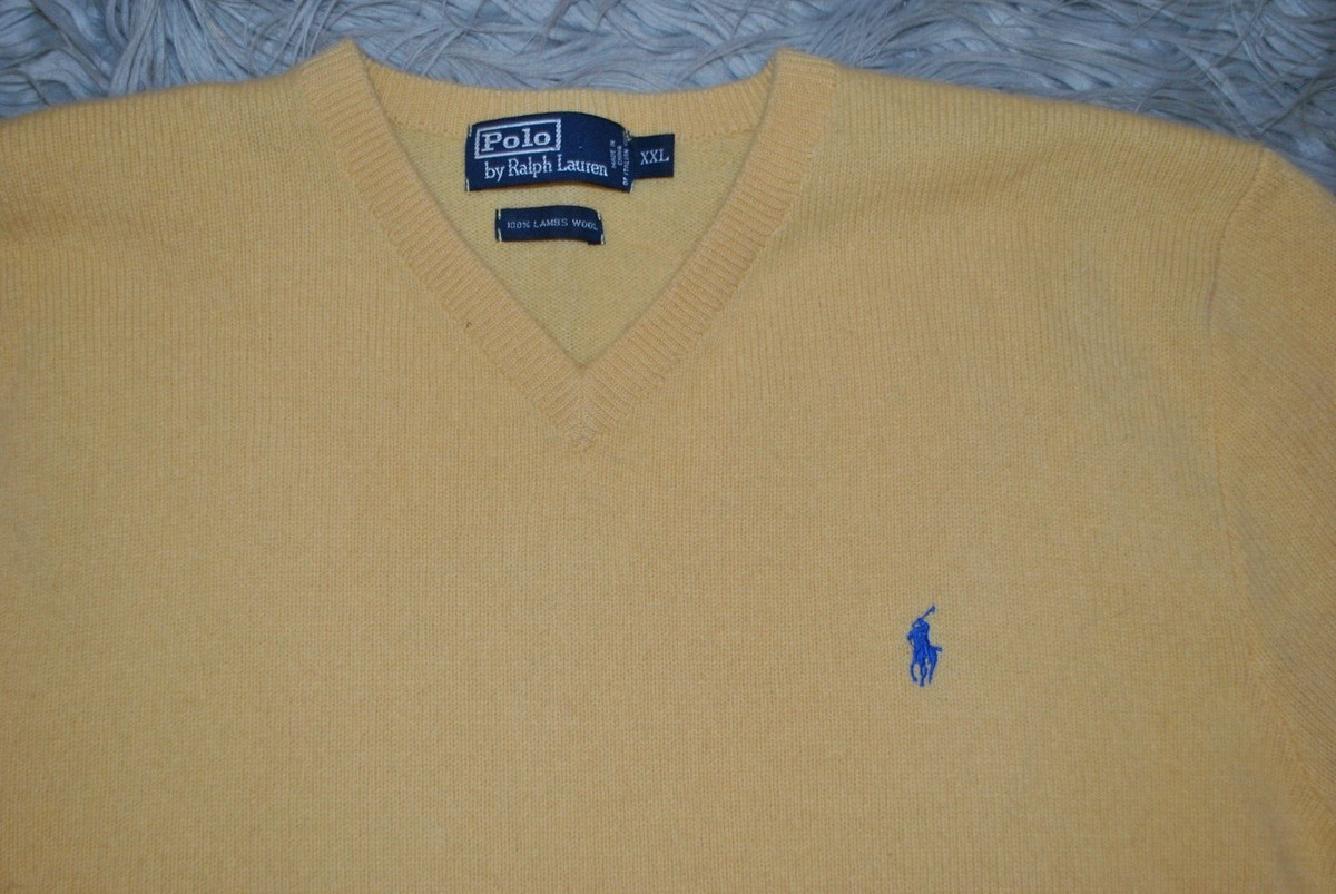 Polo Ralph Lauren Sweater Men Yellow Lambswool V Neck Pullover Pony VTG XXL  | eBay | eBay US