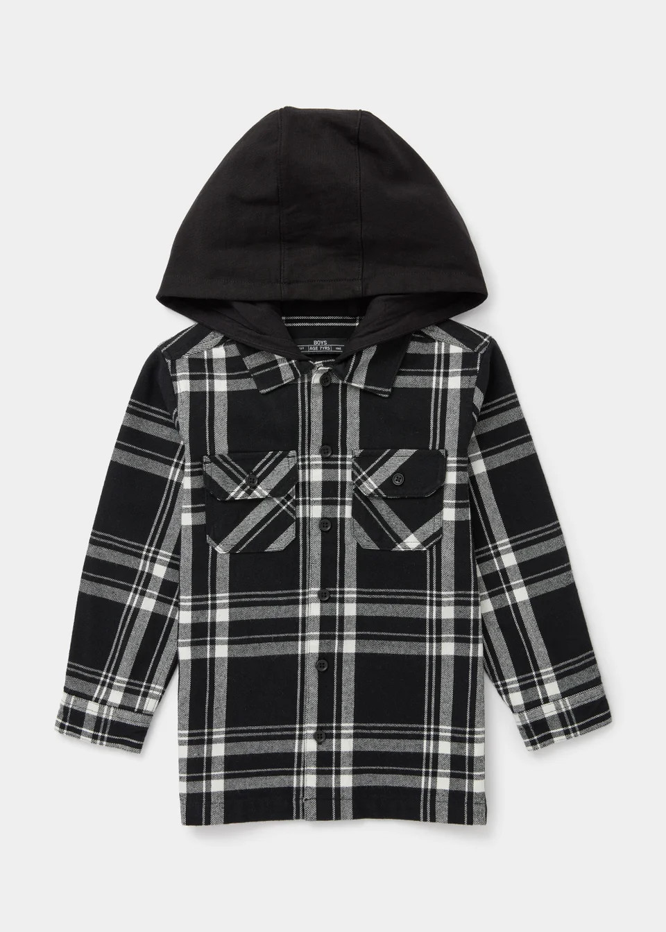 Boys Black Hooded Check Shirt (4-13yrs) | Matalan (UK)
