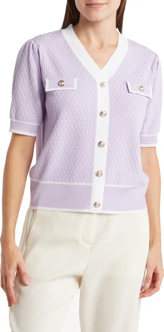 Nanette Lepore Pointelle Colorblock Short Sleeve Sweater | Nordstromrack | Nordstrom Rack