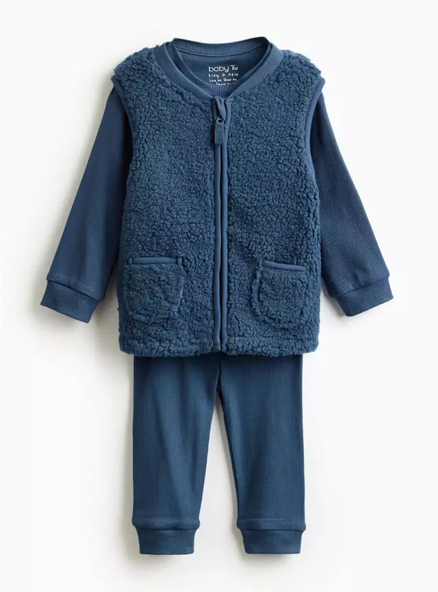 Navy Ribbed Borg Gilet Set Up to 3 mths | Tu Clothing