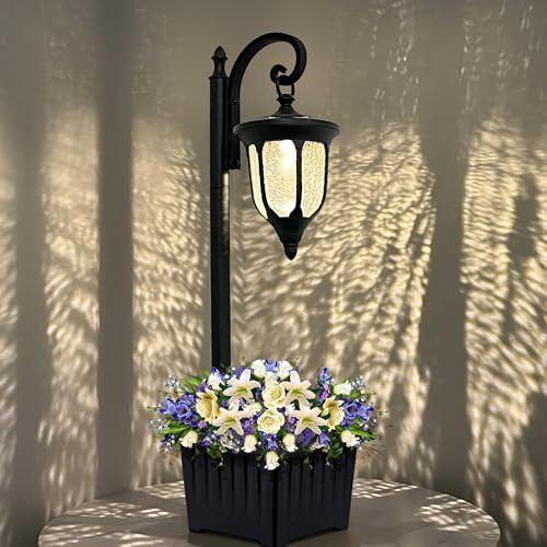 Yonaveil Outdoor Flower Pots Solar Lamp Post Light with Crackle Glass Shade | Amazon (US)