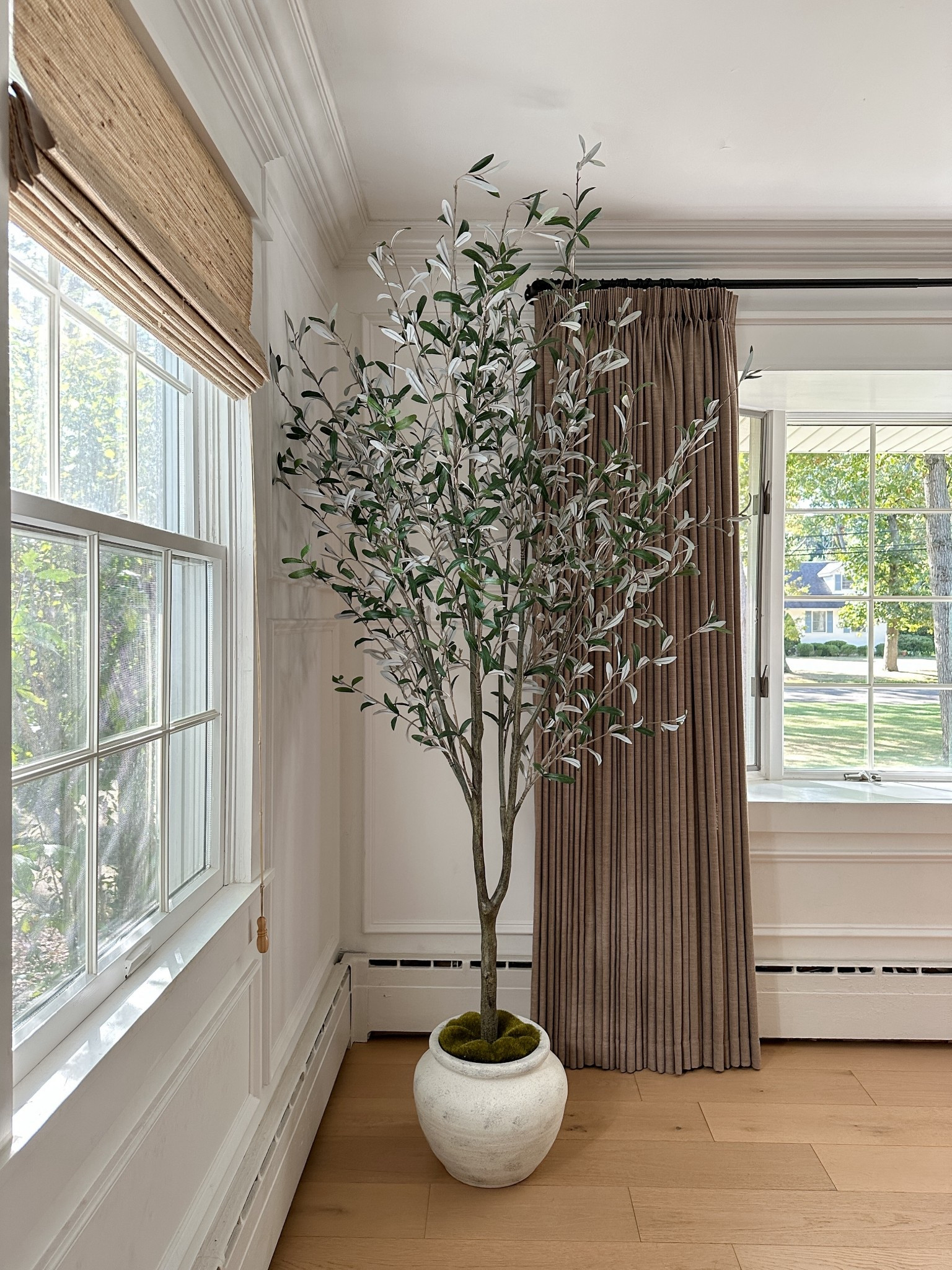 Corner decor inspiration. I love my tall, potted artificial olive tree 🫒. It looks great against my taupe grey drapes. 

#LTKSaleAlert #LTKHome