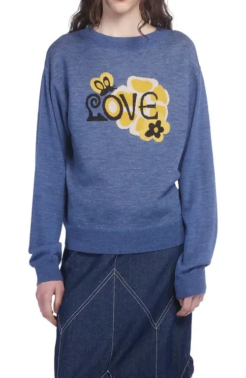 Anna Sui Love Knitwear Sweater in Cornflower Multi at Nordstrom, Size Medium | Nordstrom