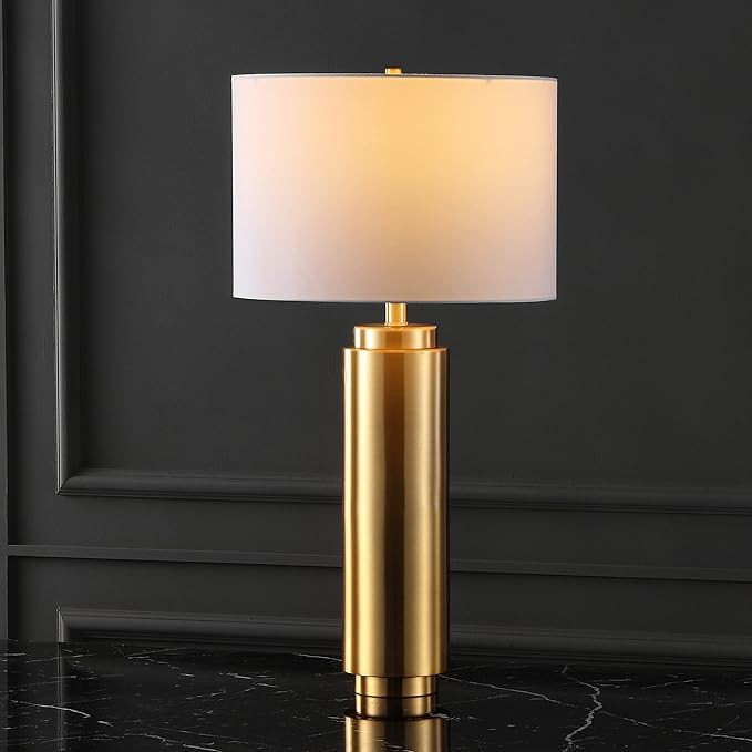 SAFAVIEH Couture Lighting Collection Terry Modern Metal Pillar Gold/White 30-inch Bedroom Living ... | Amazon (US)