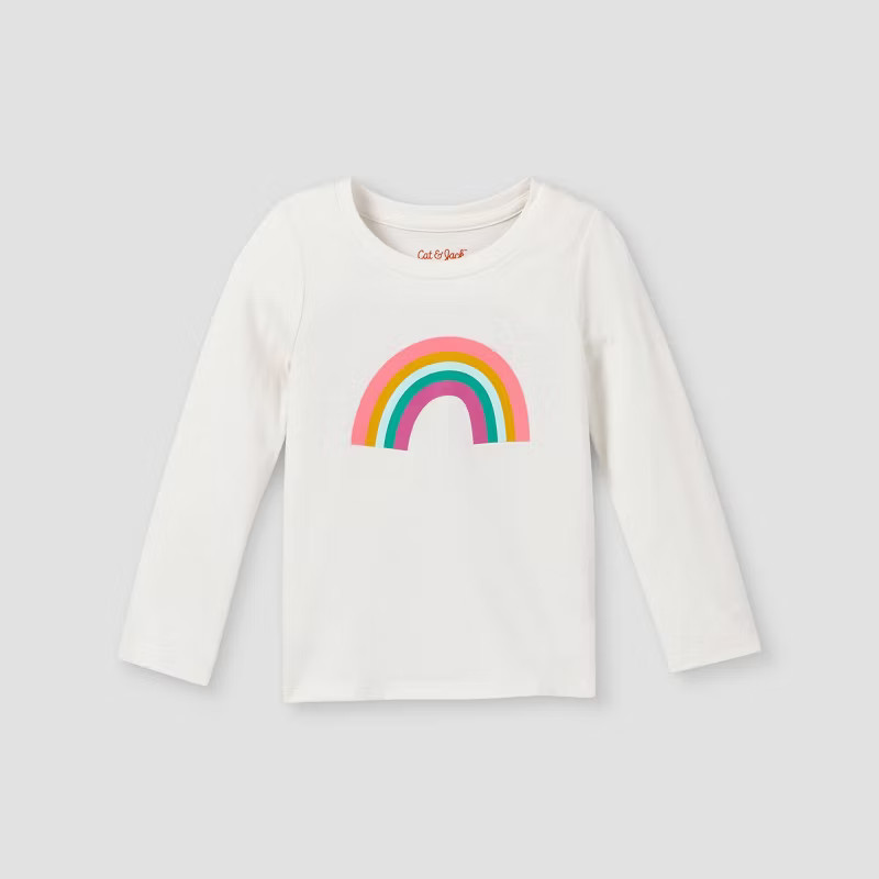 Toddler Girls' Rainbow Long Sleeve Graphic T-Shirt - Cat & Jack™ Cream 18M | Target