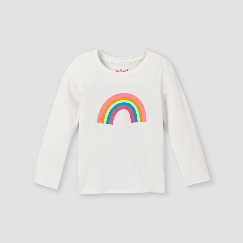 Toddler Girls&#39; Rainbow Long Sleeve Graphic T-Shirt - Cat &#38; Jack&#8482; Cream 18M | Target