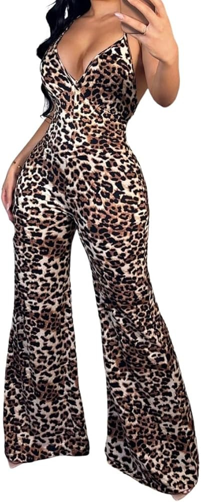WDIRARA Women's Sexy Wide Leg Night Out Leopard Print Jumpsuits | Amazon (US)