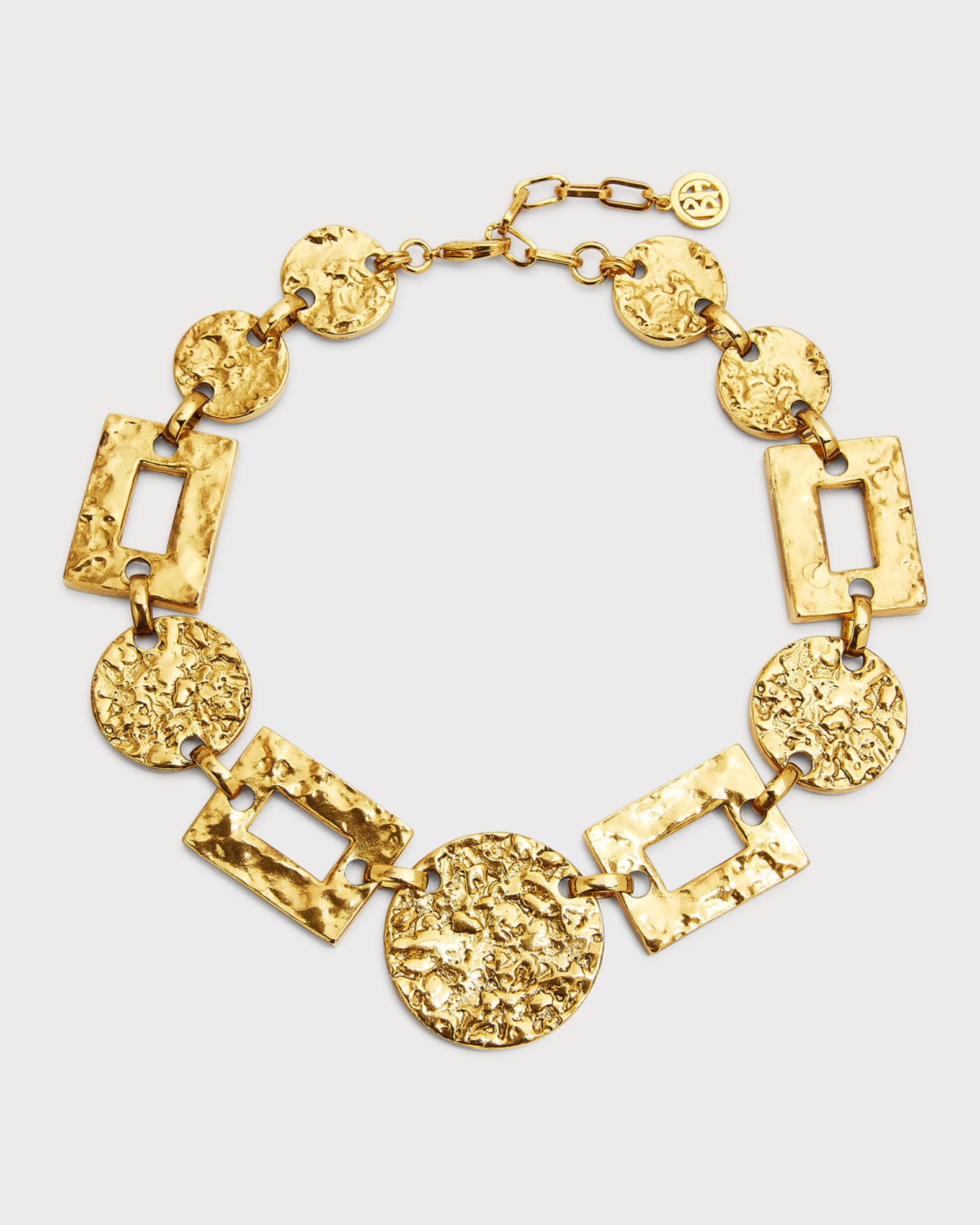Ben-Amun 24k Gold Electroplated  Textured Statement Round And Rectangular Necklace | Neiman Marcus