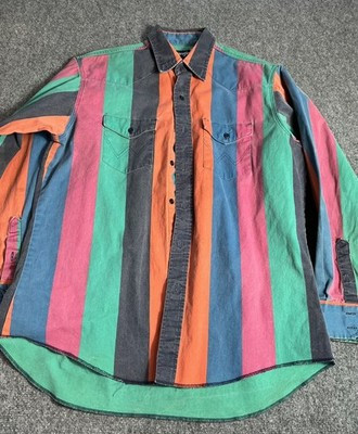 VTG! Wrangler Brushpopper Rodeo Striped Color-block Western Shirt Size 17-35 *17 | eBay US