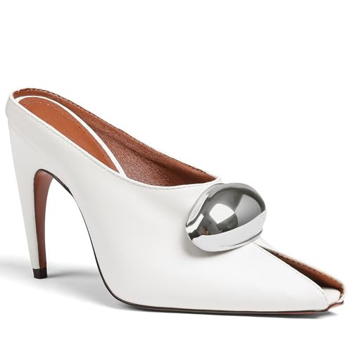 Oiamenne Stiletto Heels for Women Peep Toe Heeled Mules Sandals Pointed Toe Pumps High Heeled Sandals for Women Comfortable Casual Wedding Office Dating Dress Shoes White | Amazon (US)
