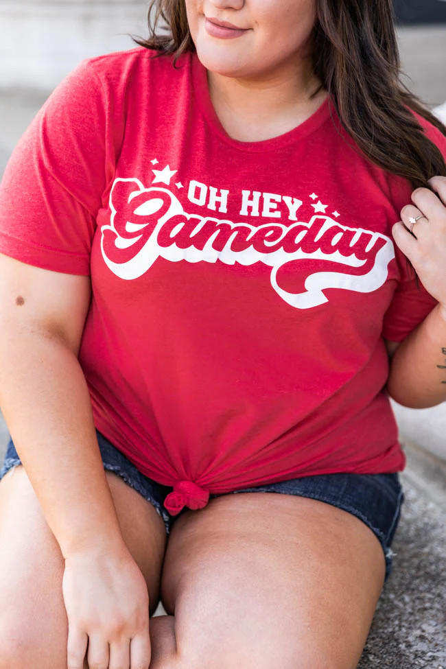 Oh Hey Gameday Heather Red Graphic Tee | Pink Lily