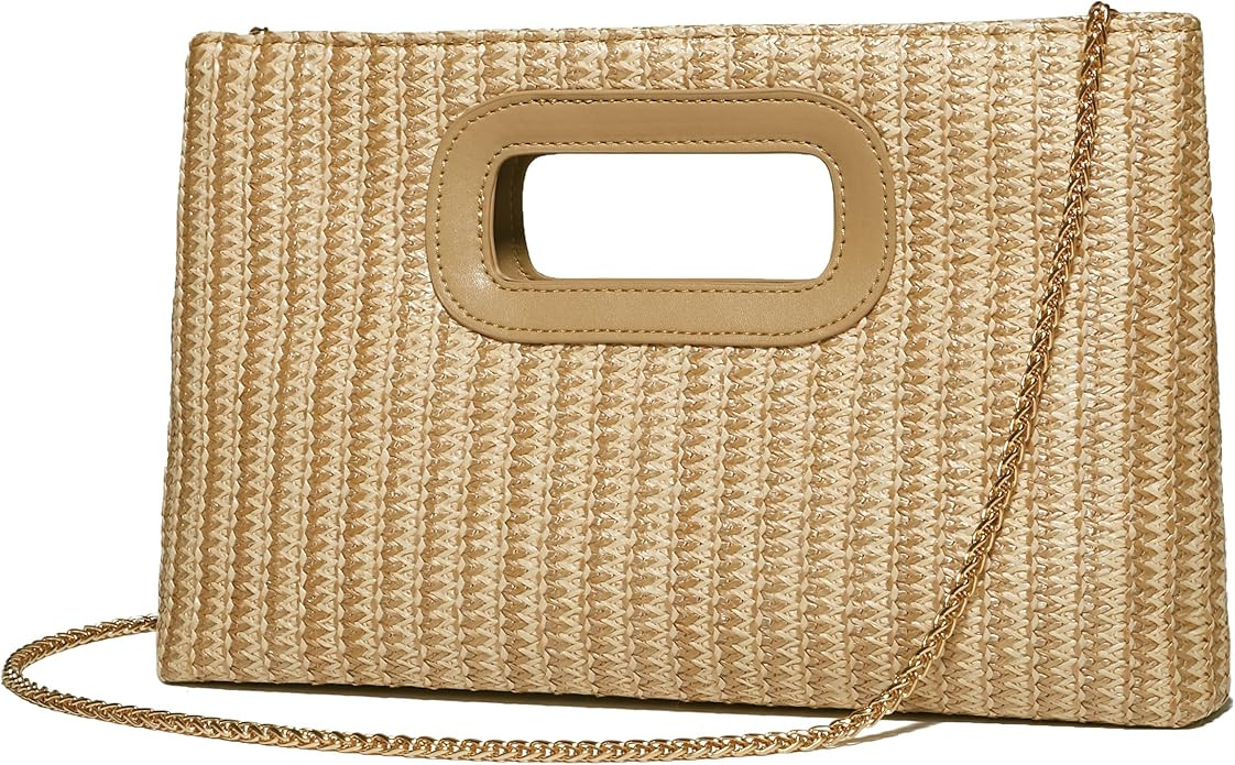 Convertible Trendy 2025 Faux Wicker & Raffia Clutch Purse for Women with Crossbody Strap in Neutr... | Amazon (US)
