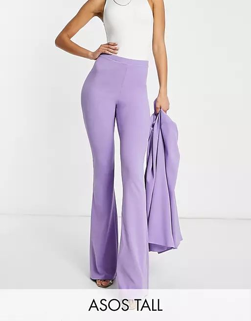 ASOS DESIGN Tall jersey kick flare suit trousers in lilac | ASOS (Global)
