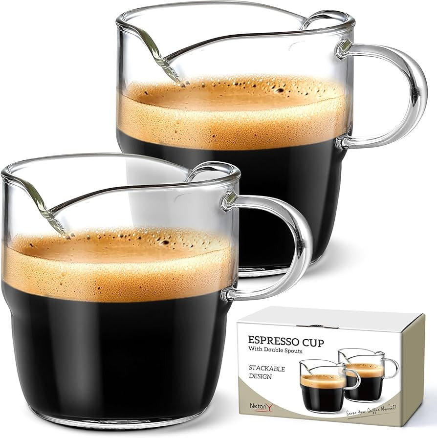 NETANY 6 OZ Espresso Cups Set of 2, Double Spouts Stackable Cups, Espresso Shots Glass Mugs with ... | Amazon (US)