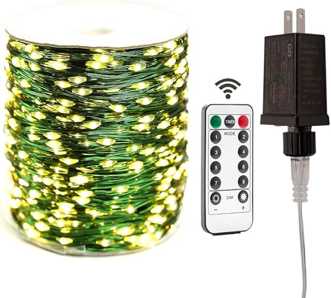 66FT Plug in Fairy Lights Warm White Green Wire LED String Lights 200 LED with Remote 8 Modes for... | Amazon (US)