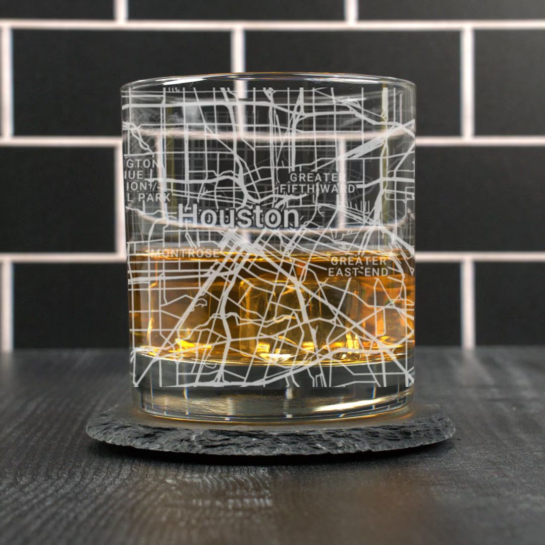 Houston Whiskey Glass, Houston TX Rocks Glass Gift, Engraved City Map Glass, Houston Texas Gift, ... | Etsy (US)