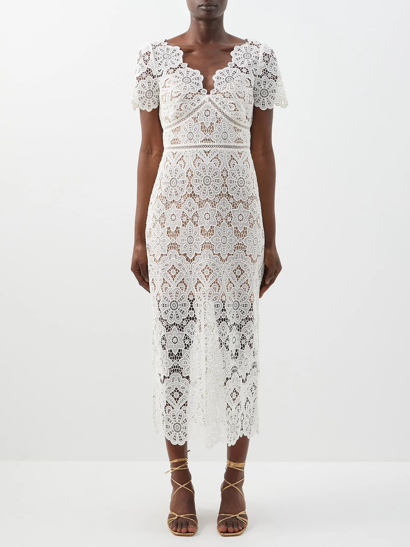 Plunge-neck guipure-lace midi dress | Self-Portrait | Matches (UK)