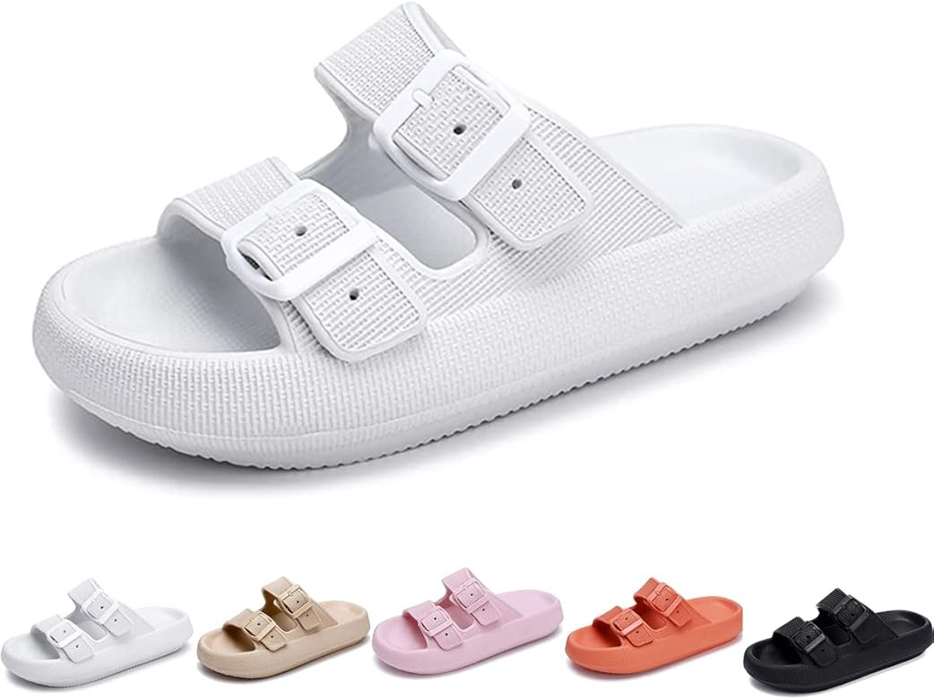 Seguritat Unisex Comfort Soft Slides, Double Buckle Adjustable EVA Flat Sandals, Lightweight Slip... | Amazon (US)