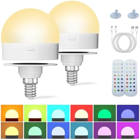 Rechargeable Light Bulb with Remote Control: E12 Wireless LED Bulbs 3 Color Temperatures + 12 RGB... | Amazon (US)