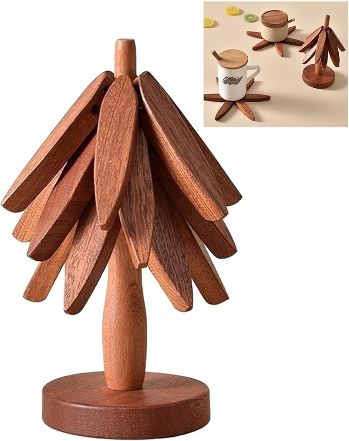Walnut Tree Table Mat,Wooden Table Mat Tree,Foldable Trivets for Hot Dishes,Non-Slip Heat Insulat... | Amazon (US)
