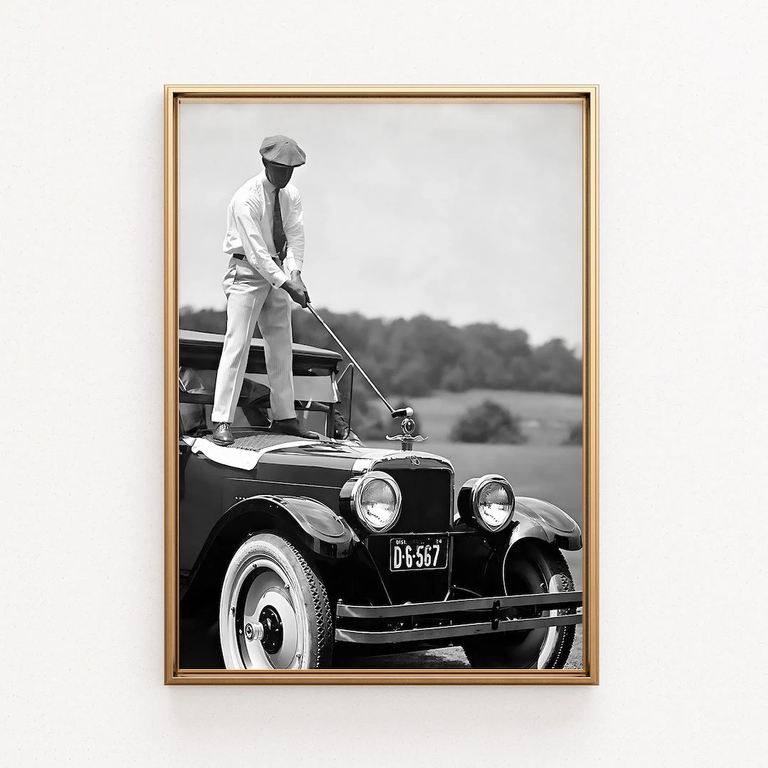 Wall Art Black and White Funny Wall Art Vintage Wall Golf Wall Art Antique Car Digital DOWNLOAD, ... | Etsy (US)
