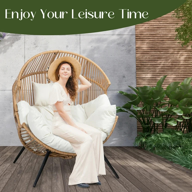 Walsunny Egg Chairs Outdoor Patio Wicker Oversized Egg Shell Lounger Lawn Chair with Cushion for ... | Walmart (US)