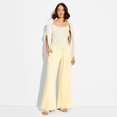 Women's Low-Rise Baggy Leg Linen Pull-On Pants - Wild Fable™ Light Yellow XXS | Target
