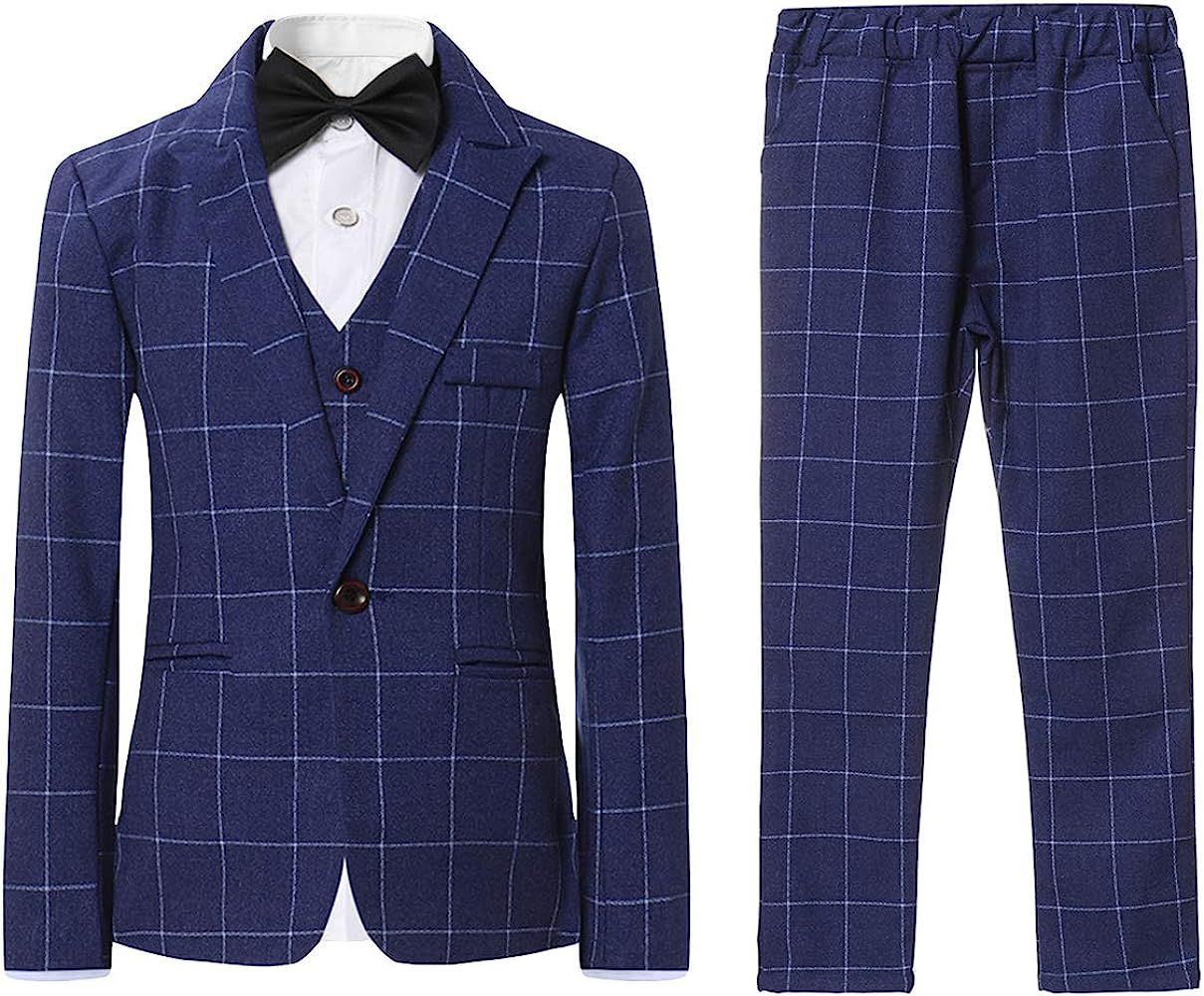 SWOTGdoby Boys Plaid Suits 3 Pieces Suit Set Blazer Vest Pants Formal 7 Colors for Wedding Party | Amazon (US)