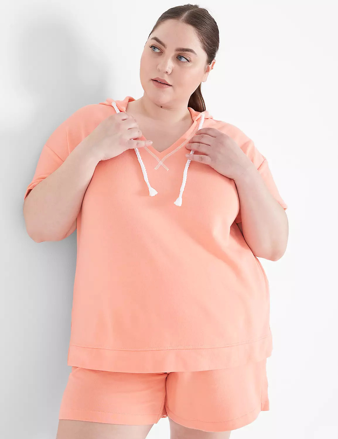 LIVI French Terry Short-Sleeve Hoodie | LaneBryant | Lane Bryant (US)