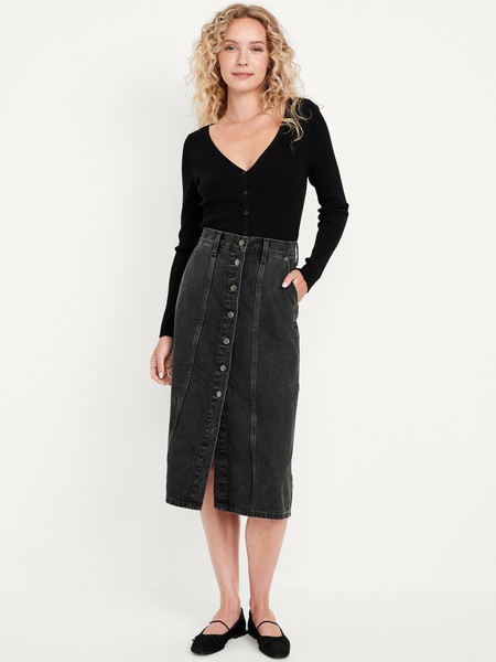 High-Waisted Button-Front Jean Midi Skirt | Old Navy (US)