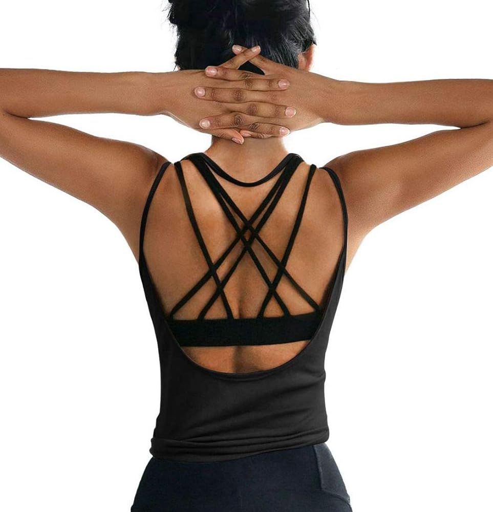 OYANUS Womens Summer Workout Tops Sexy Backless Yoga Shirts Open Back Activewear Running Sports G... | Amazon (US)