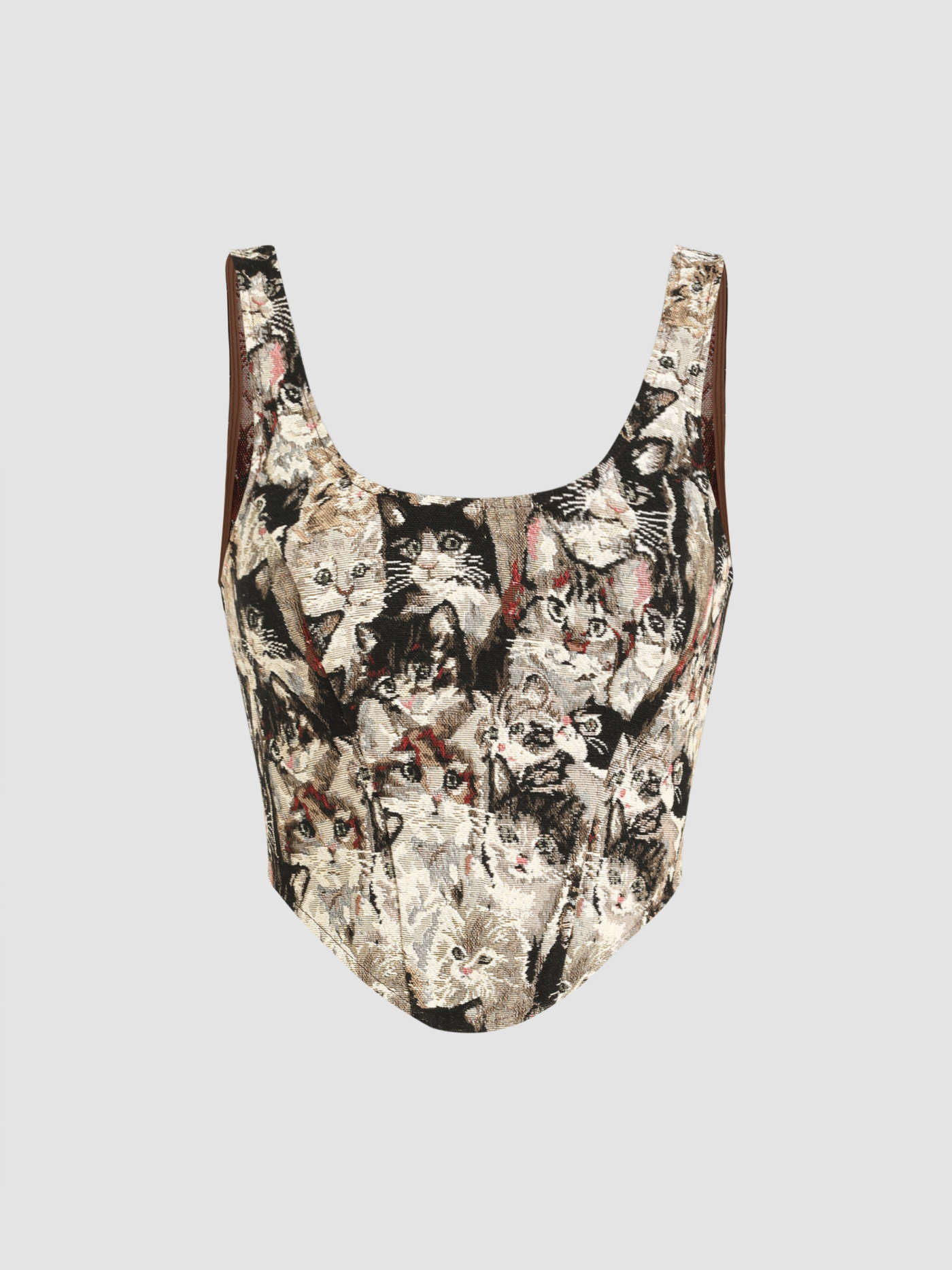Jacquard Jacquard Cat Pattern Corset Cami Crop Top For Daily Casual | Cider