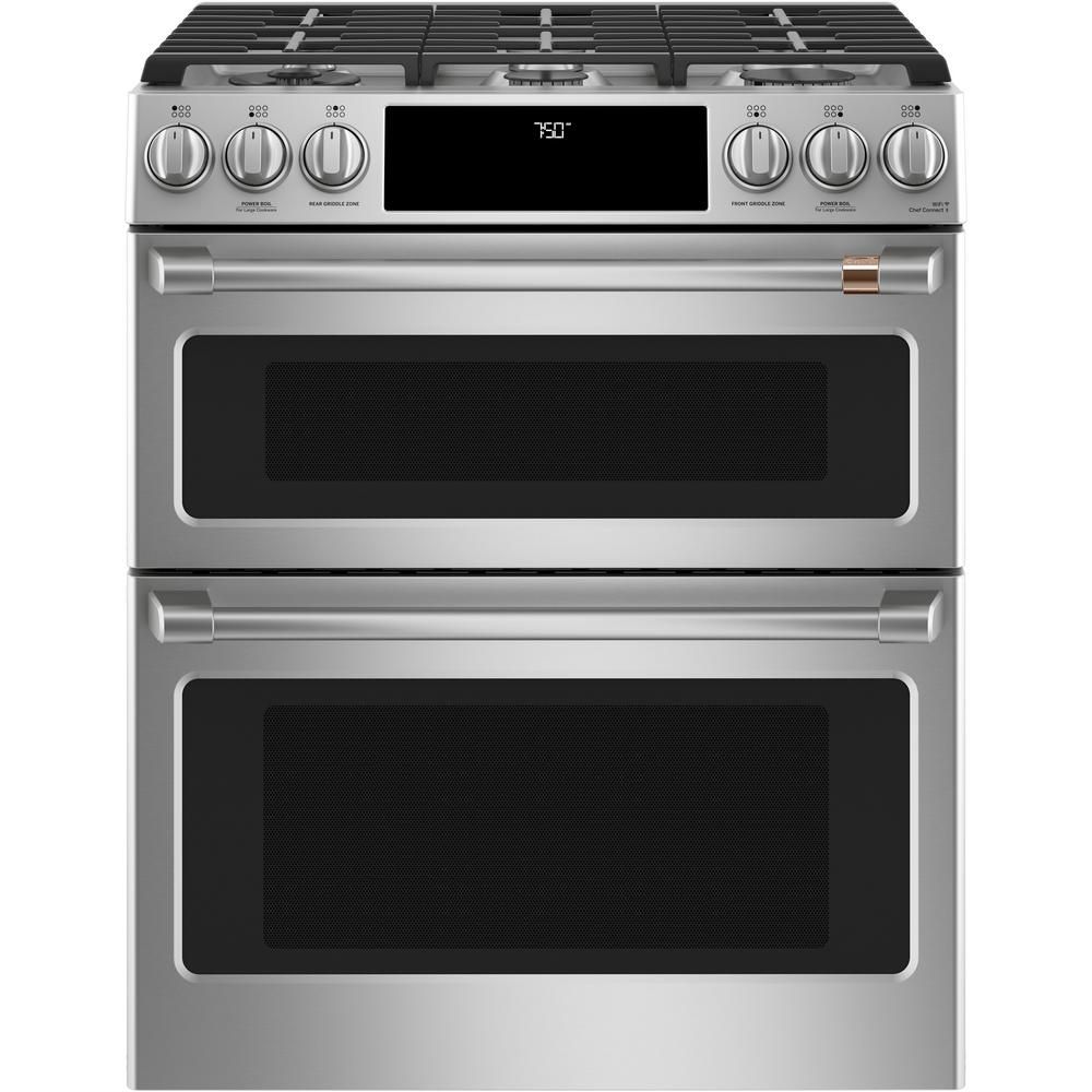 Cafe 30 in. 7.0 cu. ft. Smart Slide-In Double-Oven Gas Range with Self-Cleaning and Lower Convection | The Home Depot
