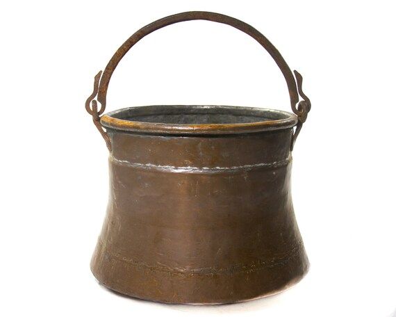 Vintage Copper Cauldron with Iron Handle Copper Pot Antique Rustic Primitive Country Fire Place A... | Etsy (US)