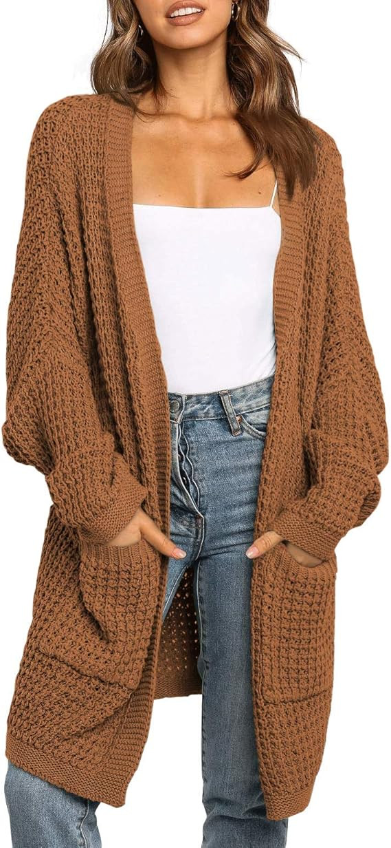TARSE Womens Long Cardigans Waffle Oversized Open Front Knit Sweater with Pockets | Amazon (US)