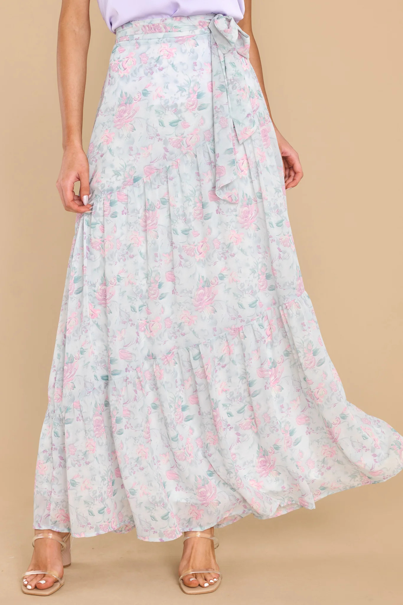 Living In A Dream Pastel Blue Floral Print Maxi Skirt | Red Dress 