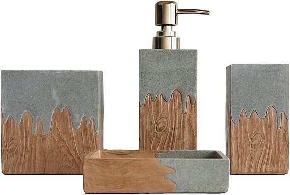 Hymmah Bathroom Accessories Set,Wooden Design Toothbrush Holder,Farmhouse Bathroom Decor,4 Pcs Re... | Amazon (US)