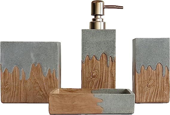 Hymmah Bathroom Accessories Set,Wooden Design Toothbrush Holder,Farmhouse Bathroom Decor,4 Pcs Re... | Amazon (US)