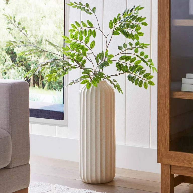 Better Homes & Gardens 22" Speckled Ribbed Ceramic Floor Vase, Cream White | Walmart (US)